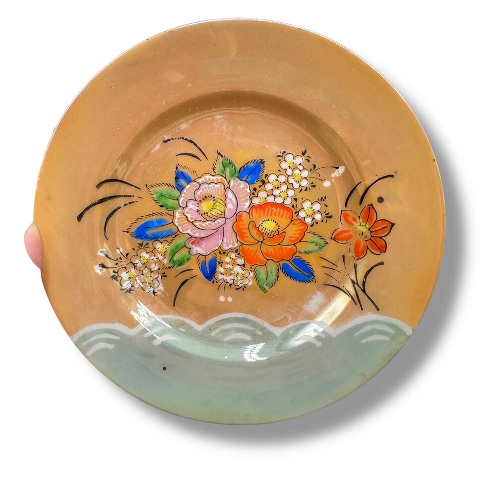 Floral Lusterware trinket Dish - Ring Dish - Spoon Rest - MCM Midcentury